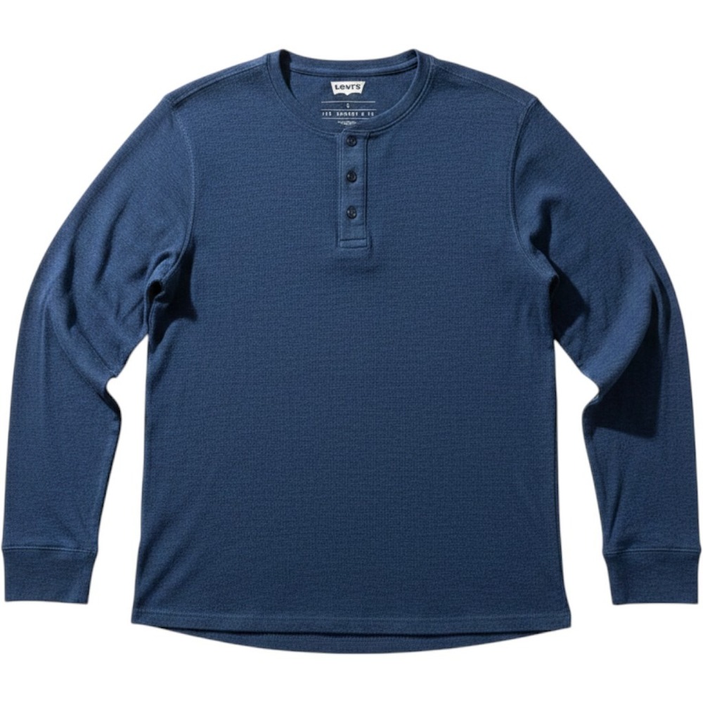 Levis  Mens Henley T Shirt Thermal Blue Pullover Casual Layering Large